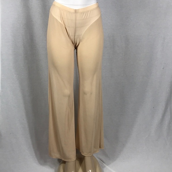 Women’s Beige Mesh Pants With Elastic Waist Size Large Made In USA - Picture 1 of 3